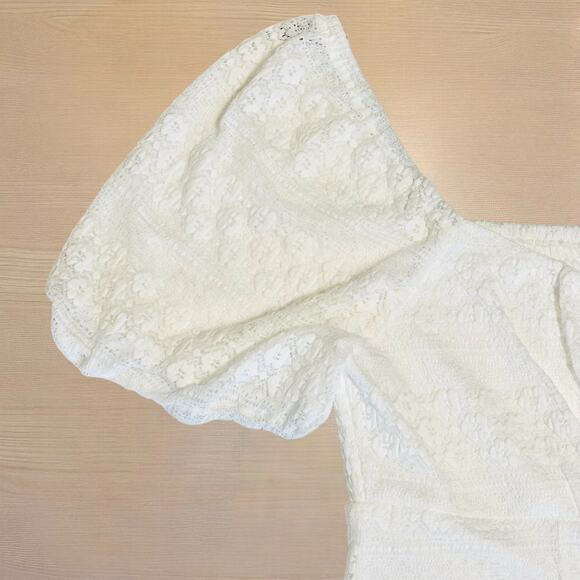 As U Wish Smocked Back Lace Dress Juniors XL Short Sleeve Ivory Summer Party NWT - Picture 6 of 11